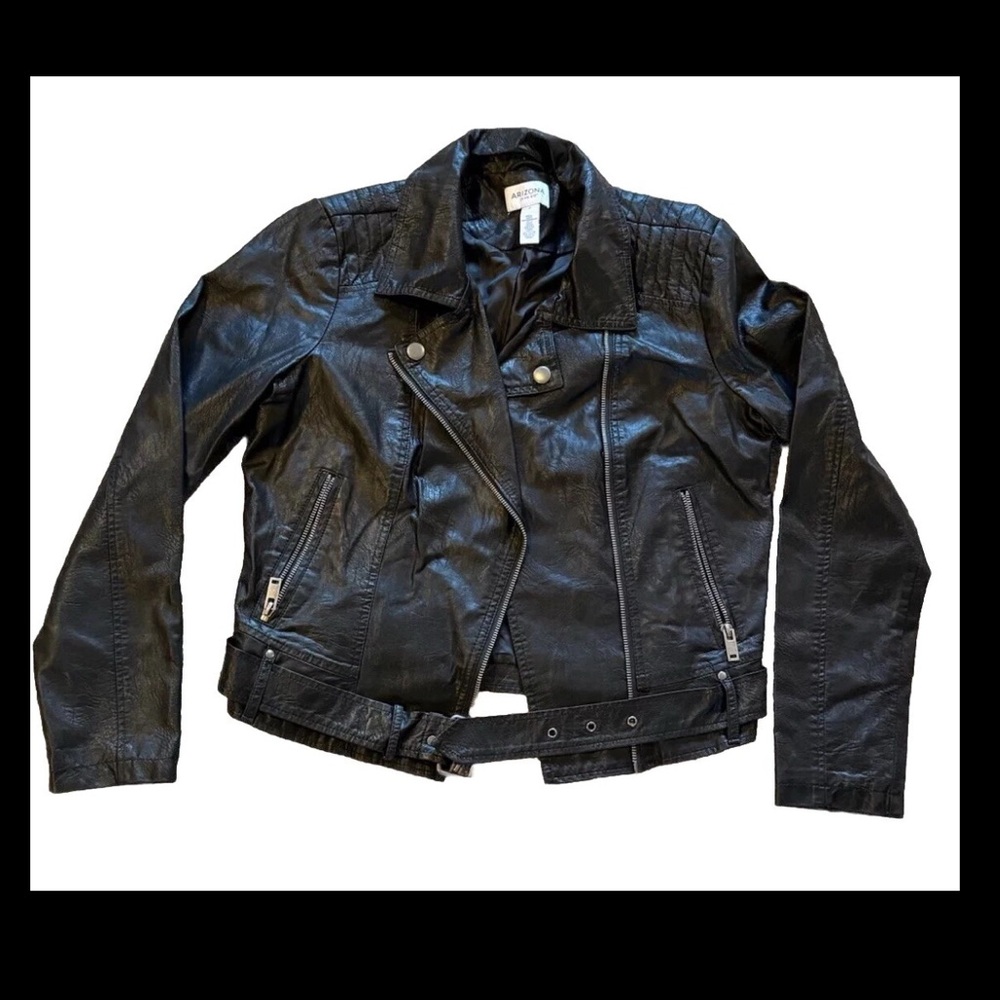 Arizona Jean Company Black Faux Leather Moto Jacket Women's Size Small
